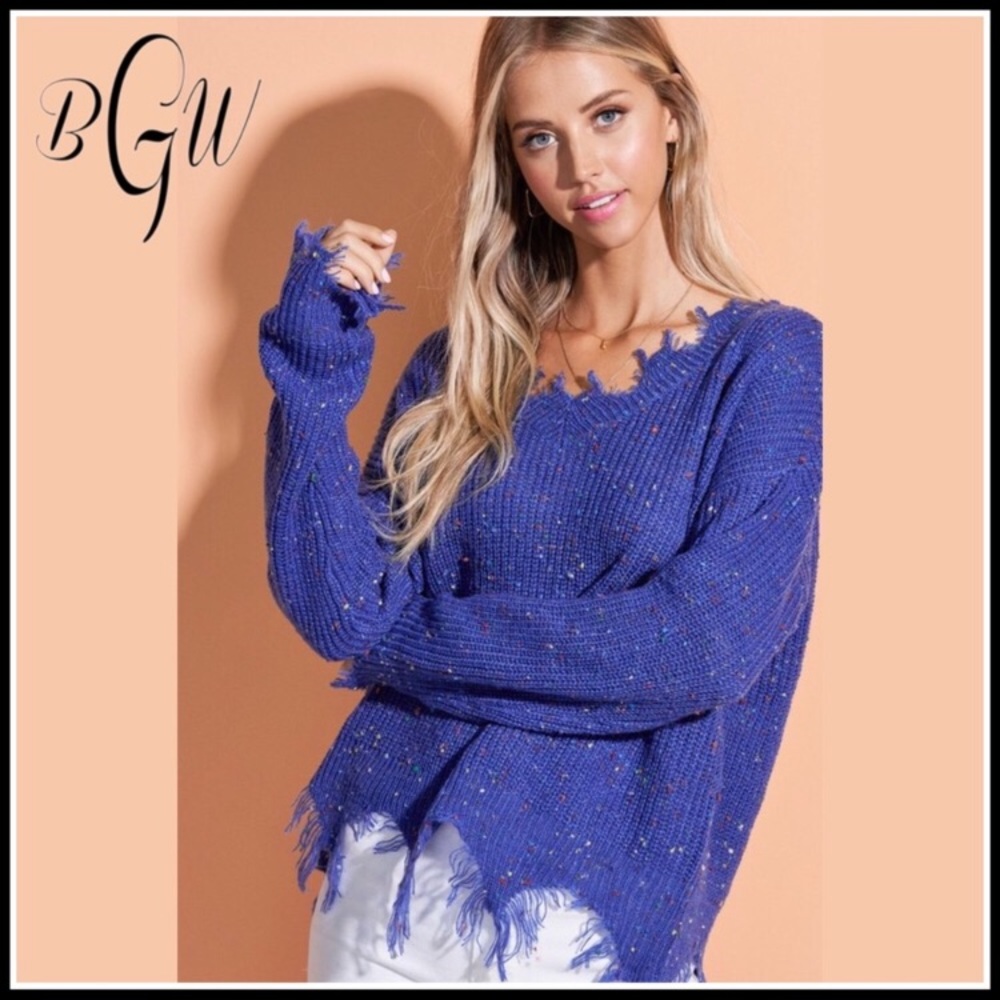 Blue Distressed Confetti Sweater - Picture 2 of 3